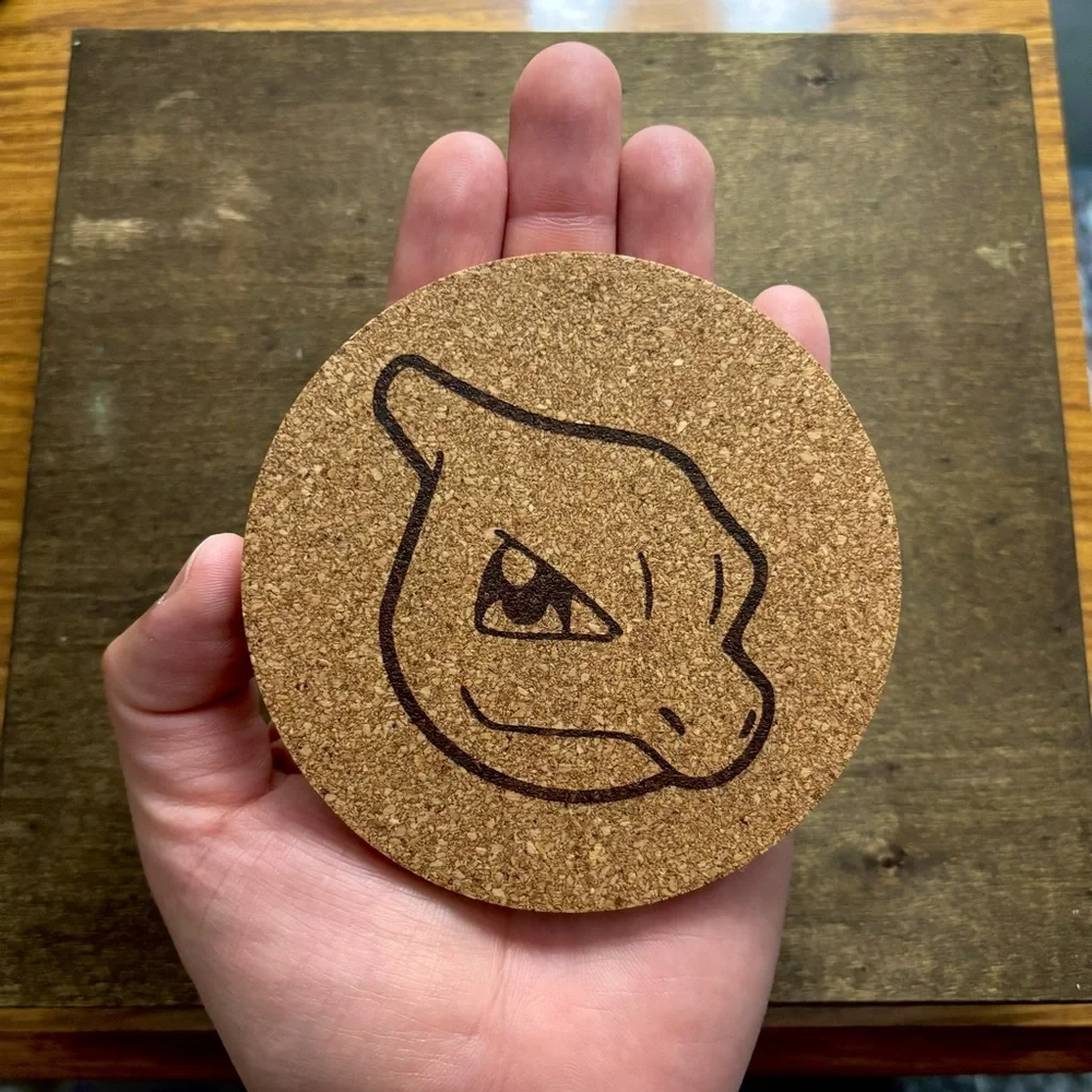 Pokemon Charmeleon Face Laser Engraved Cork Coaster